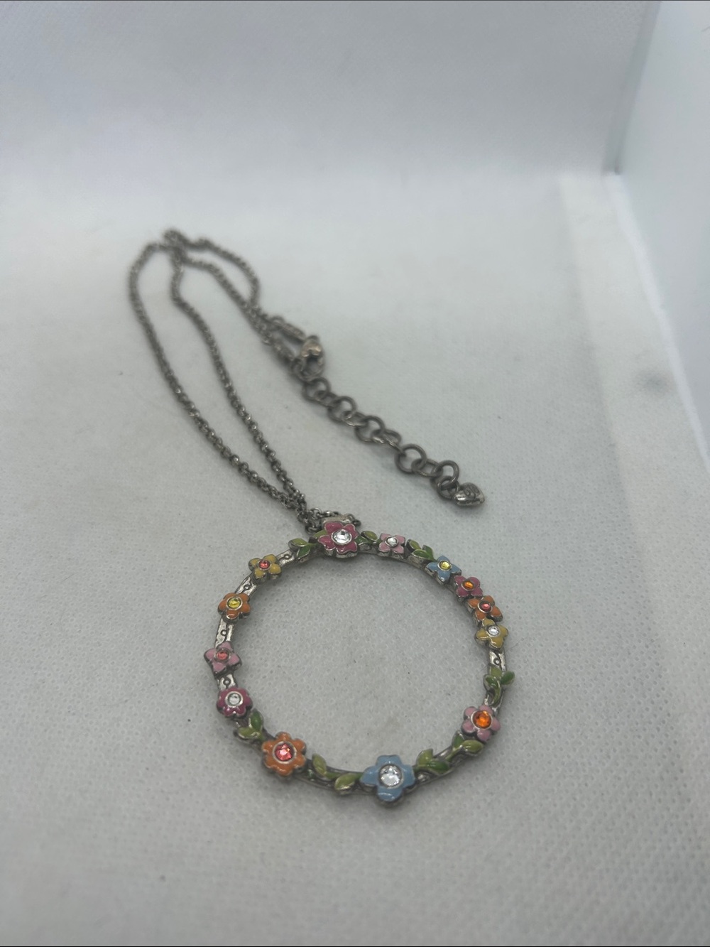 Floral Multicolor Enamel Flower Circle Pendant Necklace